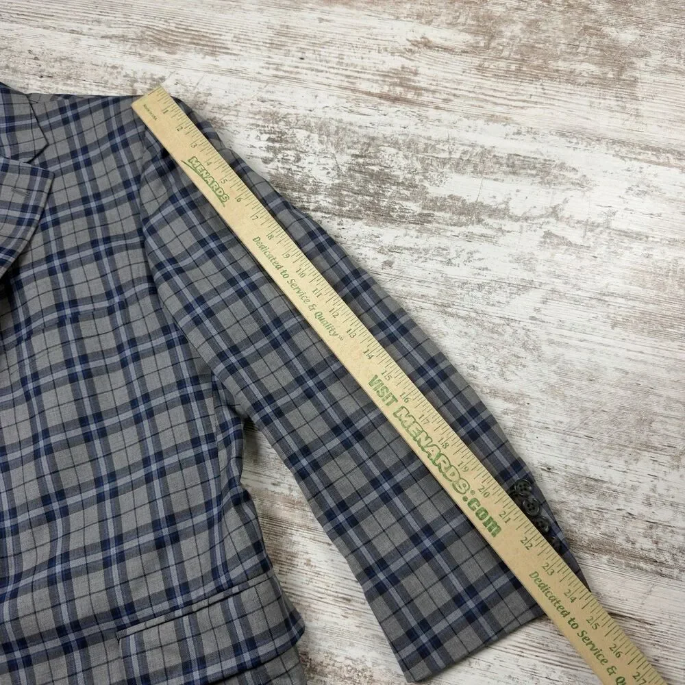 Tom James Super 140s Wool Plaid Sport Coat Blazer Jacket Mens 45R Custom Tailore